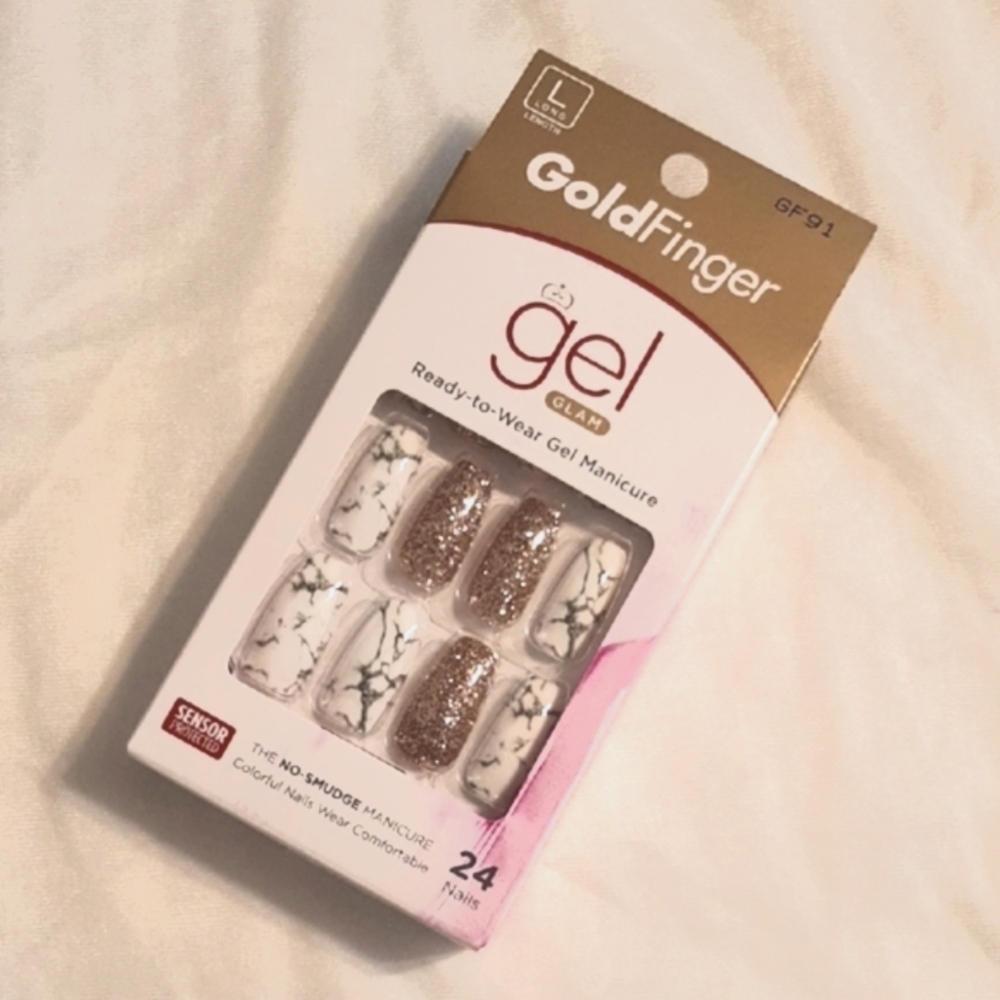 Gold Glitter and White Marble Press-on Nails